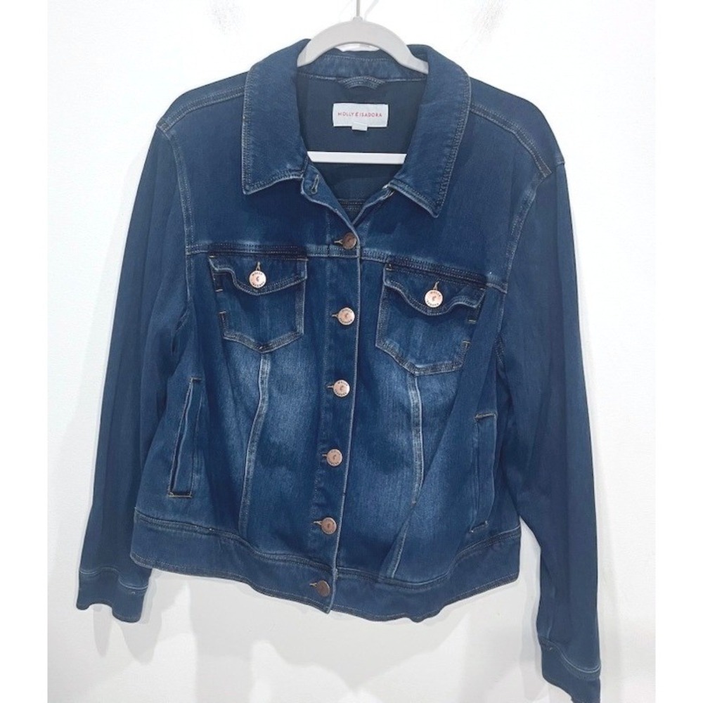 Molly & Isadora Classic Stretch Denim Jacket Plus Size 2X Dark Wash Trucker